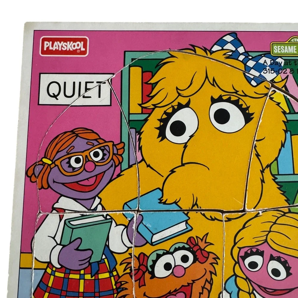 Playskool Sesame Street A Day at the Library Zoe Wooden Puzzle 1994‎ Ages 2-5